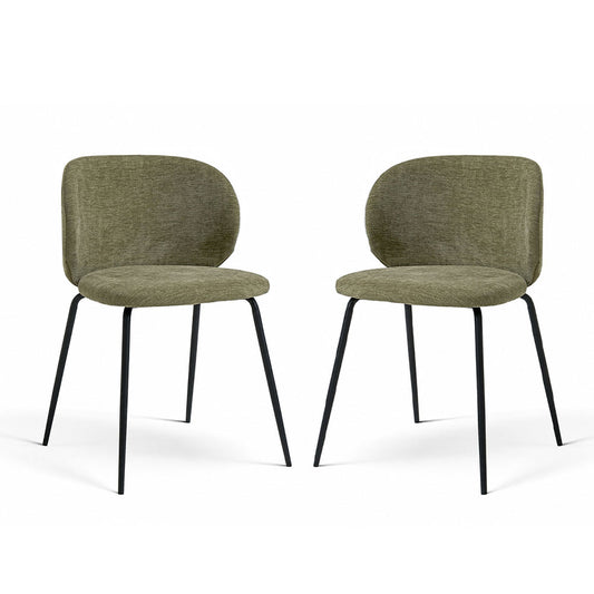 Daniela – sedia in tessuto effetto ciniglia con gambe in acciaio nero, colore verde oliva