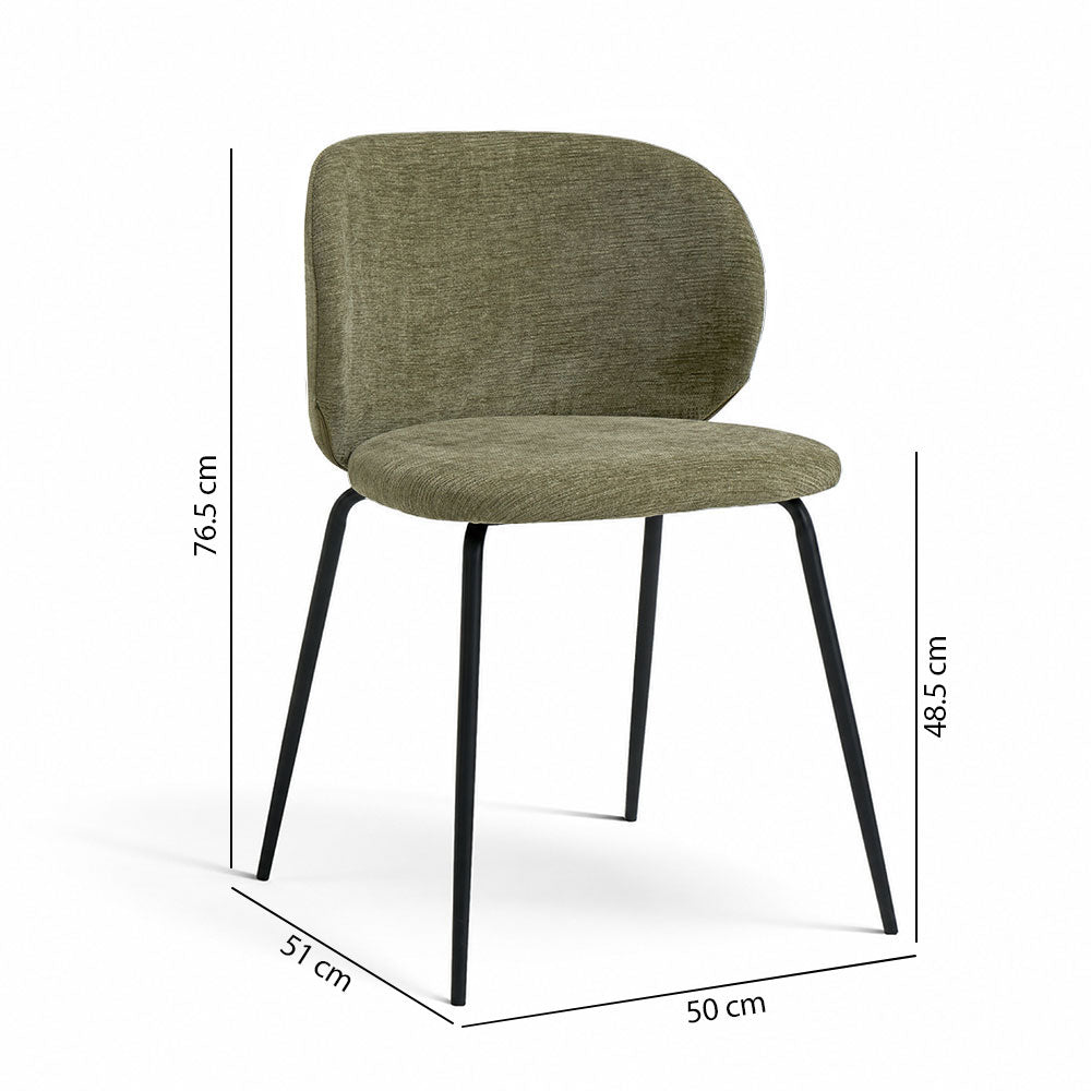 Daniela – sedia in tessuto effetto ciniglia con gambe in acciaio nero