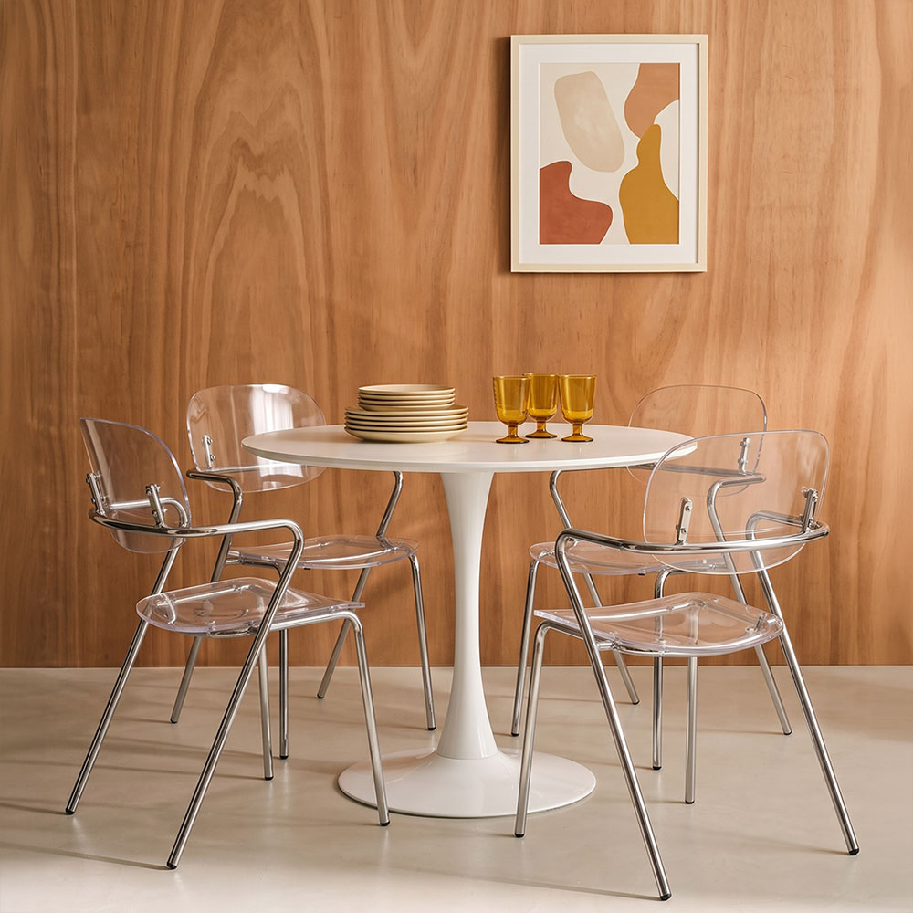 Gloss – sedia trasparente in policarbonato con braccioli