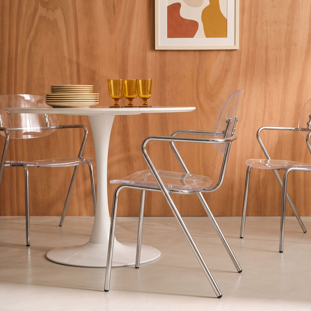 Gloss – sedia trasparente in policarbonato con braccioli