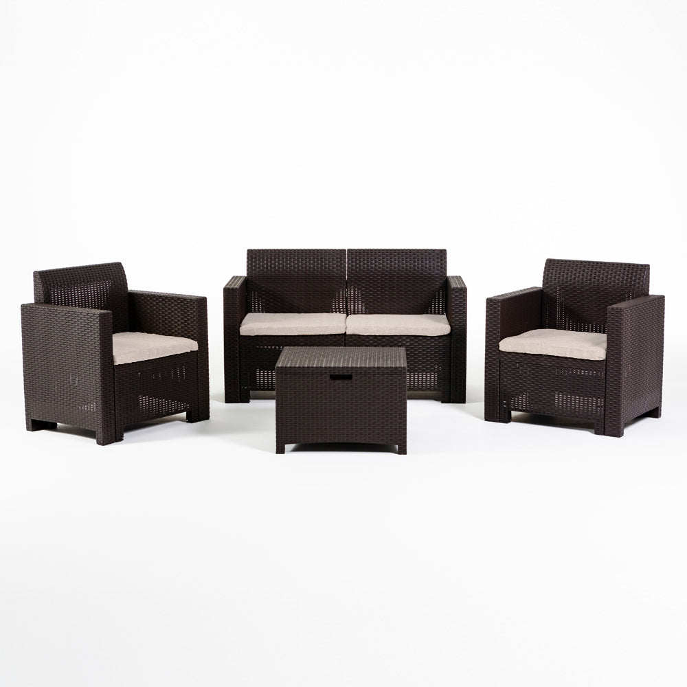Salina – set relax da giardino 2 posti in polipropilene effetto rattan, colore moka