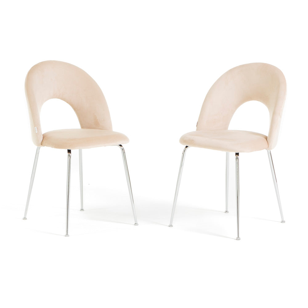Margot – sedia in velluto con schienale curvo e gambe in metallo, colore crema, gambe argento