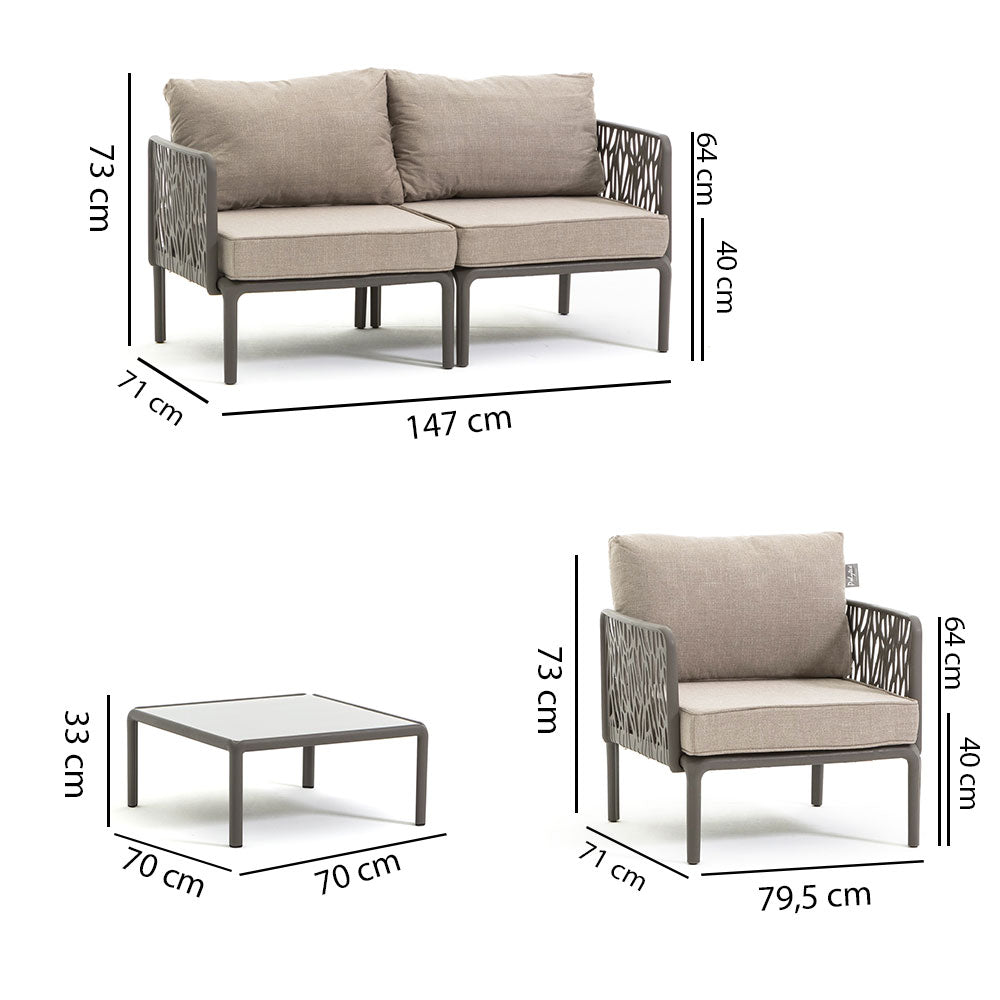Hoya – set da giardino di design con divano, poltrone e tavolino