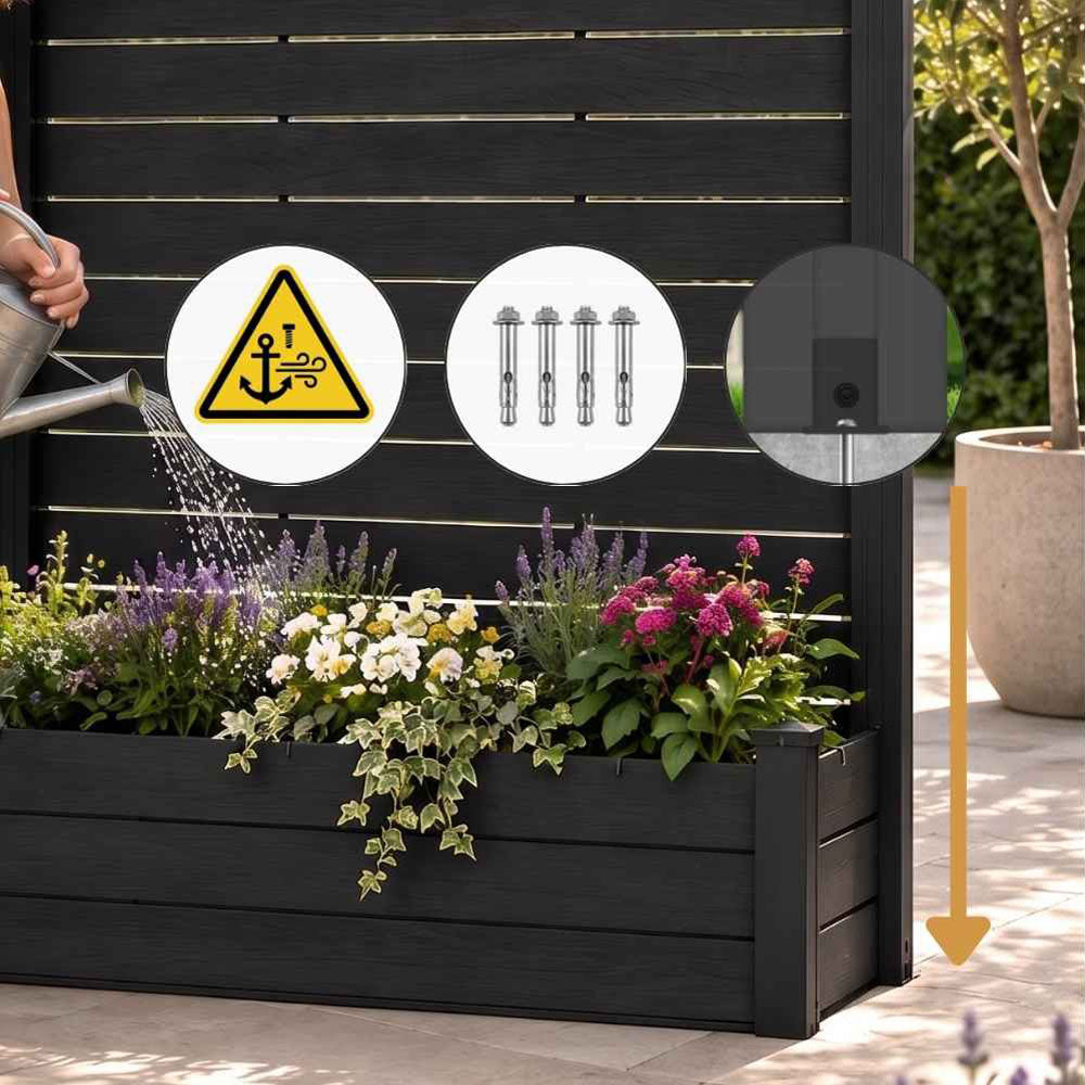 Separè da esterno con fioriera in WPC effetto legno