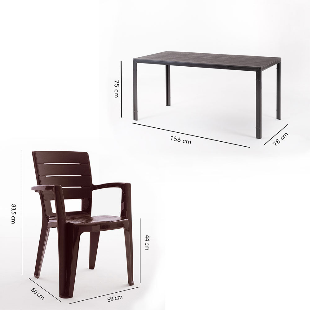 Thomas & Anita set pranzo giardino con 6 sedie e tavolo effetto legno